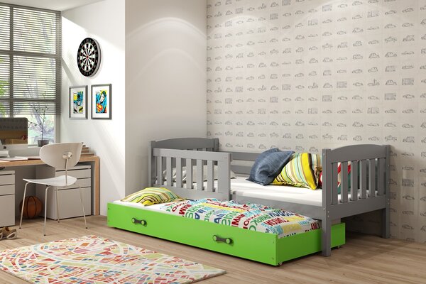 BMS Group Dětská postel s výsuvnou přistýlkou KUBUS grafit Velikost postele: 200x90 cm, Barva šuplíku: Zelená
