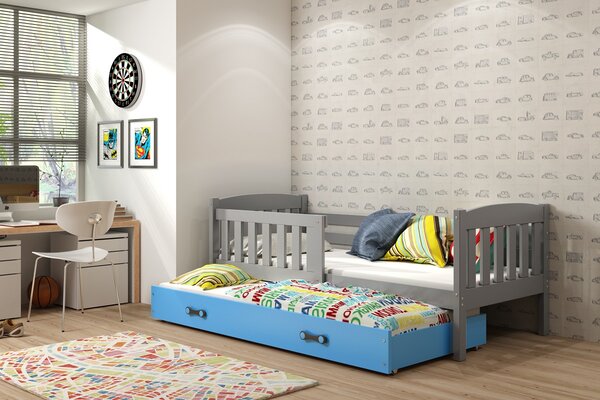 BMS Group Dětská postel s výsuvnou přistýlkou KUBUS grafit Velikost postele: 200x90 cm, Barva šuplíku: Modrá