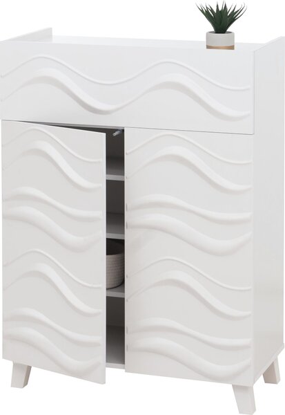 Komoda HWC-N86, píborník, 3D vlnový design dvíek s otevíráním 107x76x36cm bílá