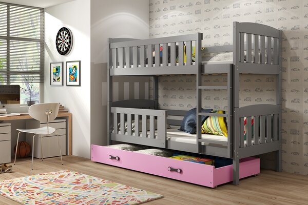 BMS Group Dětská patrová postel s úložným prostorem KUBUS grafit Velikost postele: 200x90 cm, Barva šuplíku: Růžová