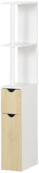 Kleankin koupelnový sloupek se 2 policemi a 2 skříňkami, vysoký úložný kabinet do koupelny v MDF, 15,2x29,8x118 cm, přírodní dřevo | Aosom