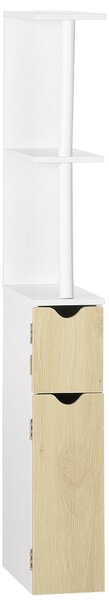 Kleankin koupelnový sloupek se 2 policemi a 2 skříňkami, vysoký úložný kabinet do koupelny v MDF, 15,2x29,8x118 cm, přírodní dřevo | Aosom