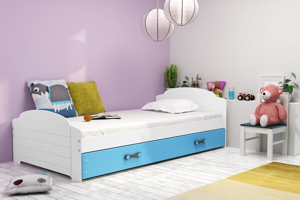 BMS Group Dětská postel Lili 200x90 Bílá/modrá (matrace + úložný prostor)