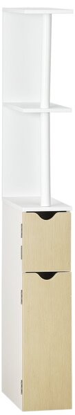Kleankin koupelnový sloupek se 2 policemi a 2 skříňkami, vysoký úložný kabinet do koupelny v MDF, 15,2x29,8x118 cm, přírodní dřevo | Aosom