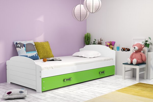BMS Group Dětská postel s úložným prostorem LILI 200x90 bílá Barva šuplíku: Zelená