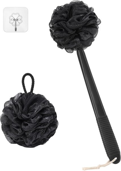 Houbička na tělo s loufou, 43 cm, s protiskluzovou rukojetí, vhodná do sprchy