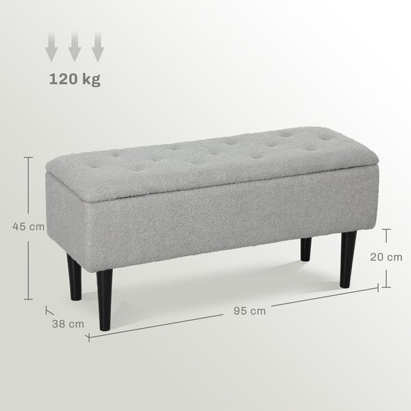 HOMCOM Skládací Lavice s Úložným Prostorem, Čalouněná Lavice s Potahem z Velvetu, Hnědá, 95 x 38 x 45 cm | Aosom