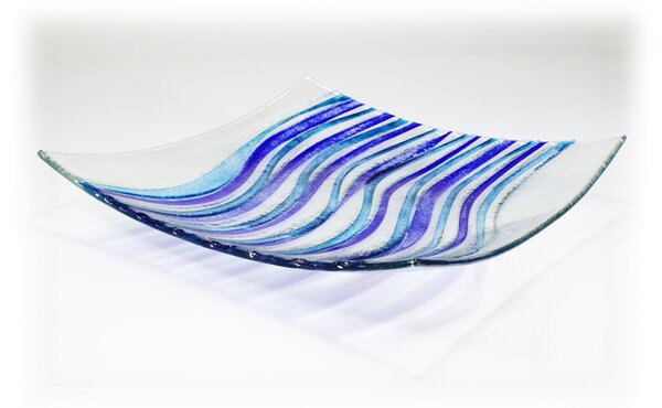 BDK-GLASS Skleněná dekorativní mísa 30x30cm - modrá vlna