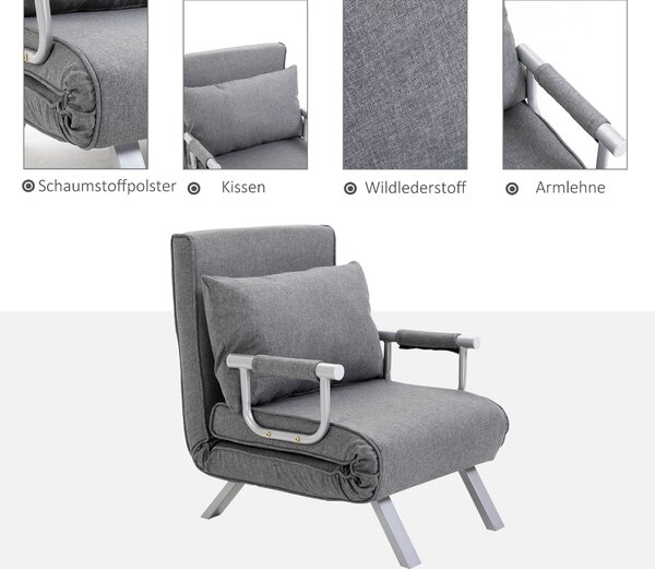 HOMCOM Skříňová pohovka s opěrkou 3-v-1 Skládací křeslo pro hosty Skládací matrace Skládací postel Chaise Lounge Multifunkční polyester s povrchovou ú
