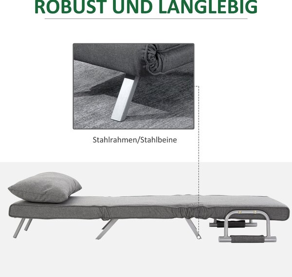 HOMCOM Skříňová pohovka s opěrkou 3-v-1 Skládací křeslo pro hosty Skládací matrace Skládací postel Chaise Lounge Multifunkční polyester s povrchovou ú
