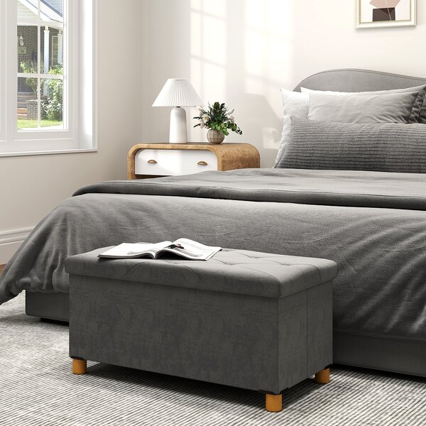 HOMCOM Skládací box na úložný prostor s potahem z sametu, lavička s úložným prostorem pro obývací pokoj, ložnici a chodbu 76 x 38 x 38 cm, šedá | Aoso