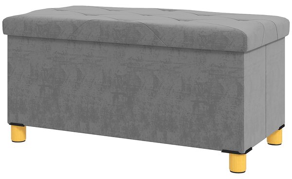 HOMCOM Skládací box na úložný prostor s potahem z sametu, lavička s úložným prostorem pro obývací pokoj, ložnici a chodbu 76 x 38 x 38 cm, šedá | Aoso