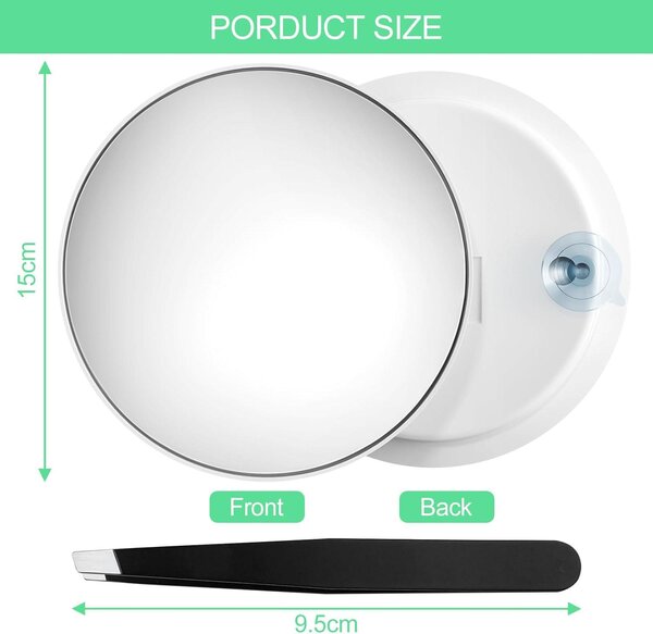 Zrcadlo na líčení s 30násobným zvětšením, průměr 15 cm, s 3 přísavkami, určené pro připevnění na stěnu v koupelně