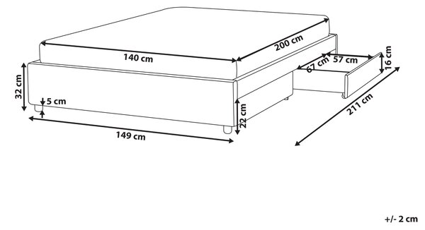 Postel s úložnými zásuvkami bez čela Tkanina PRADES 140 x 200 cm Světle šedá