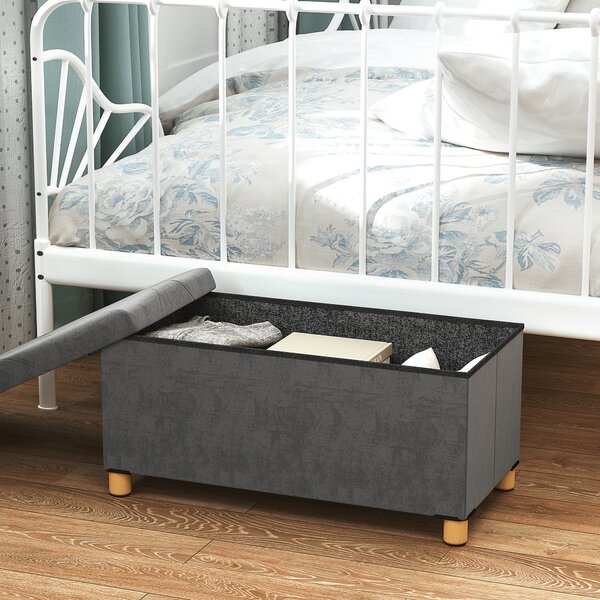 HOMCOM Skládací box na úložný prostor s potahem z sametu, lavička s úložným prostorem pro obývací pokoj, ložnici a chodbu 76 x 38 x 38 cm, šedá | Aoso