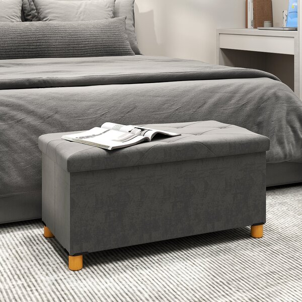HOMCOM Skládací box na úložný prostor s potahem z sametu, lavička s úložným prostorem pro obývací pokoj, ložnici a chodbu 76 x 38 x 38 cm, šedá | Aoso