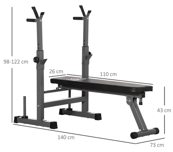 HOMCOM Nastavitelná Váhová Lavice, Skládací Tréninková Lavice s Hrazdou, Domácí Fitness Lavice, Ocel, Černá+Šedá | Aosom