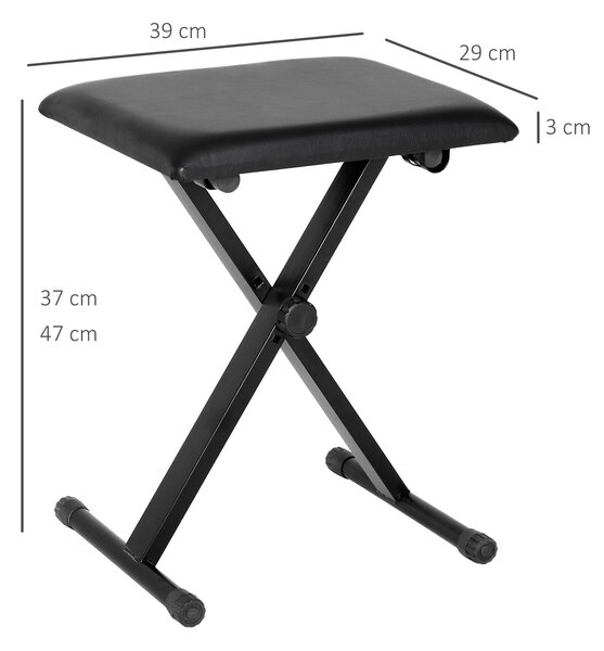HOMCOM Klavírní Stolička Klavírní Lavice Stolička na Líčení Výškově Nastavitelná Skládací Ocelová Umělá Kůže Pěna Černá 39 x 29 x 37-47 cm | Aosom