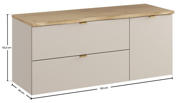 Comad Závěsná skříňka pod umyvadlo Dalia Cashmere Nature s deskou a košem na prádlo 120 cm béžová/dub cremona