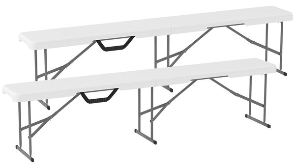 Outsunny 2-dílná pivní lavice - skládací lavice pro 8 osob, 182 cm, autoskládací party lavice s rukojetí, kovové nohy, HDPE odolná lavice pro kempován