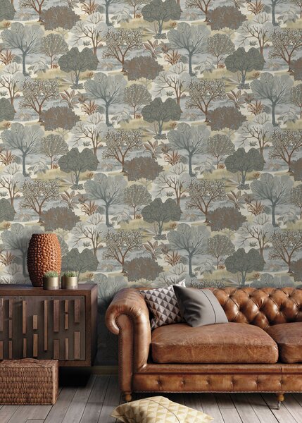 Šedo-hnědá vliesová tapeta na zeď, stromy, AL26251, Allure, Decoprint