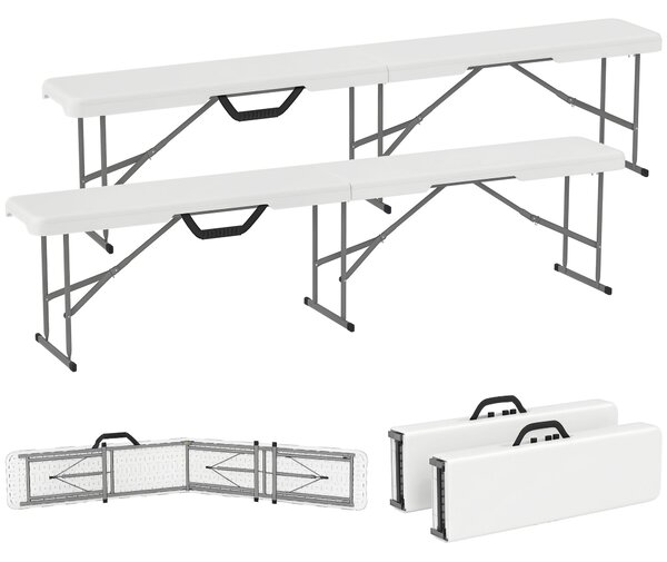 Outsunny 2-dílná pivní lavice - skládací lavice pro 8 osob, 182 cm, autoskládací party lavice s rukojetí, kovové nohy, HDPE odolná lavice pro kempován