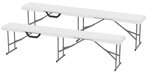 Outsunny 2-dílná pivní lavice - skládací lavice pro 8 osob, 182 cm, autoskládací party lavice s rukojetí, kovové nohy, HDPE odolná lavice pro kempován