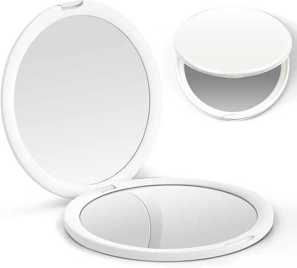 Kosmetické zrcátko, oboustranné, s 1x a 10x zvětšením, průměr 10 cm, vhodné na cesty
