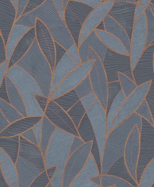 Modro-bronzová vliesová tapeta s listy, AL26232, Allure, Decoprint