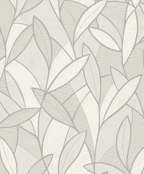 Šedo-stříbrná vliesová tapeta s listy, AL26230, Allure, Decoprint