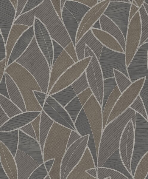 Šedo-hnědá vliesová tapeta s listy, AL26234, Allure, Decoprint