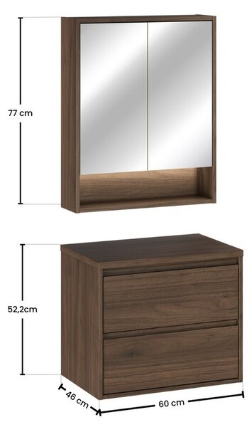 Comad Koupelnová sestava Villa s deskou a zrcadlem 60 cm ořech