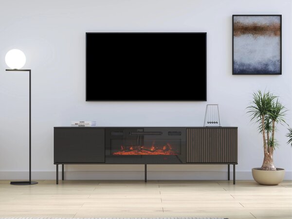 Televizní stolek s elektrickým krbem FAFLA - ořech / černý
