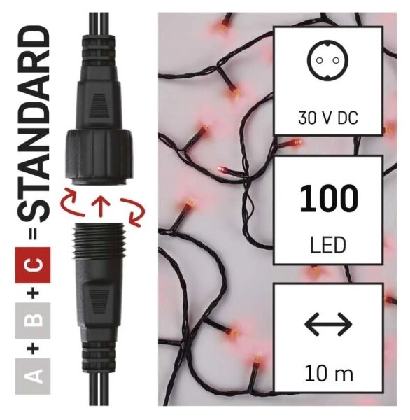 LED Venkovní vánoční řetěz 100xLED/10m IP44 červená