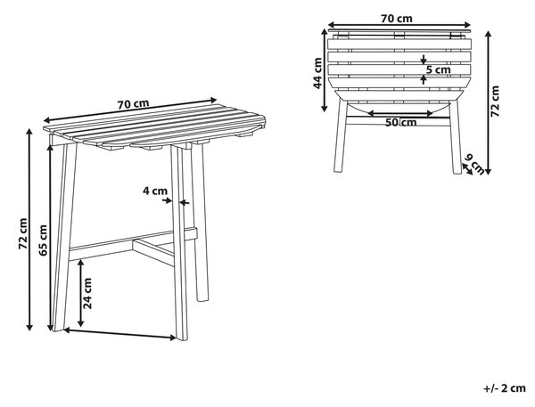 Bistro stolek OSIGO 44 cm 70 cm Akáciové dřevo Hnědá