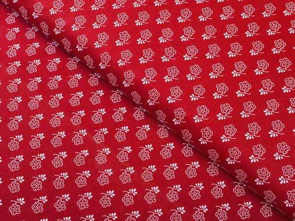 Bavlněná látka/plátno Sandra SA-355 Bílé květy na červeném - šířka 140 cm