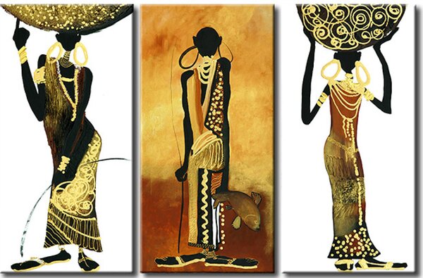 Obraz Africký dar (3dílný) - veselý motiv se třemi postavami