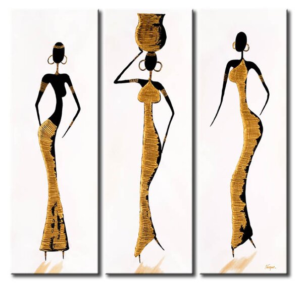 Obraz Vznešené (3dílný) - siluety afrických žen na bílém pozadí