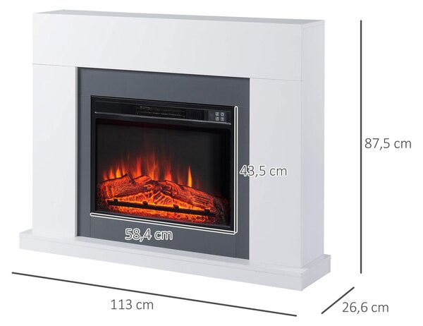 HOMCOM LED elektrický krb, stojací krb s efektem plamenů, 1800/2000 W, bílý