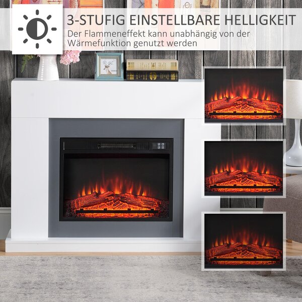 HOMCOM LED elektrický krb, stojací krb s efektem plamenů, 1800/2000 W, bílý