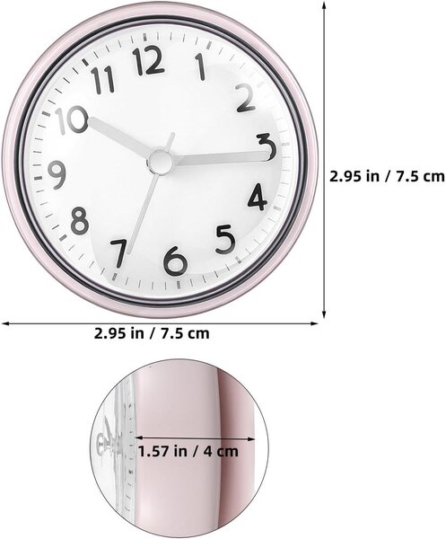 Voděodolné hodiny do koupelny, skleněné, průměr 10 cm