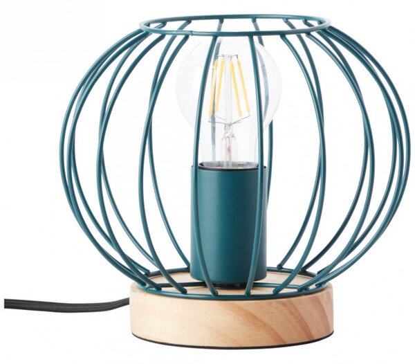 Brilliant 93044/73 Stolní lampa SORANA tyrkysová + DŘEVO