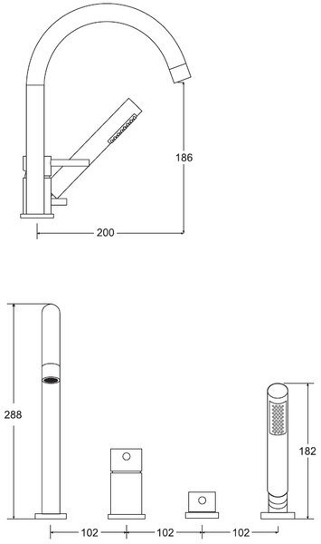 Besco Illusion vanová baterie na vanu černá BW-I4-CZ
