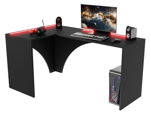 Rohový LED PC stolek Uhlominn (černá). Akce -19%
