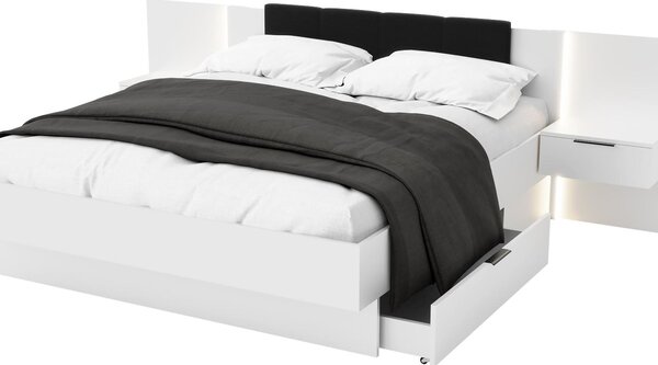 Manželská postel 180 cm Lewell (s čelním rámem) (s úl. prostorem) (bílá)