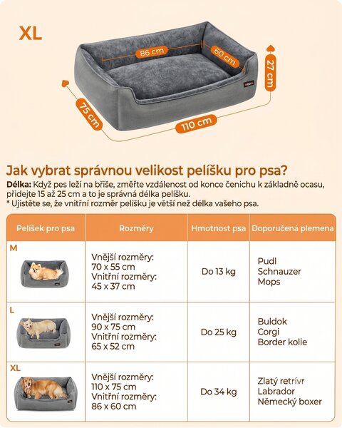 SONGMICS Pelíšek pro psy Alexis 110 cm světle šedý