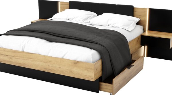 Manželská postel 180 cm Lewell (s čelním rámem) (s úl. prostorem) (craft zlatý + černá)