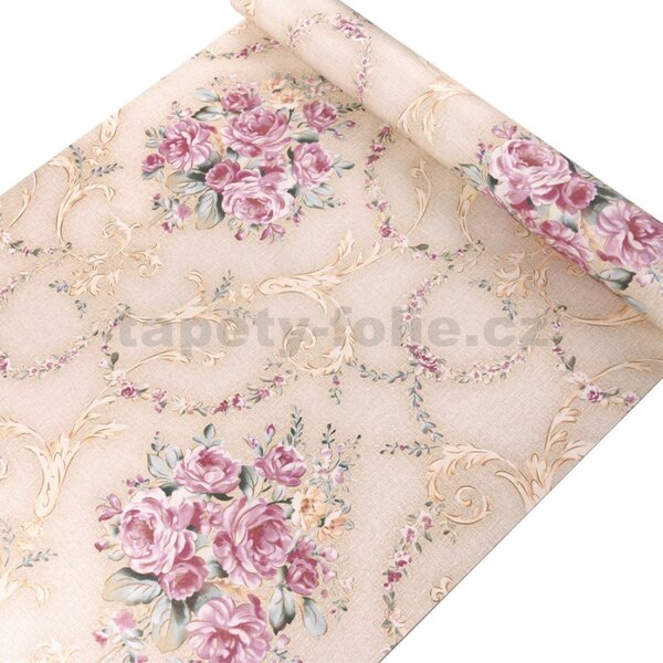 Samolepící fólie 45 cm x 10 m IMPOL TRADE růžičky s ornamenty samolepící tapety