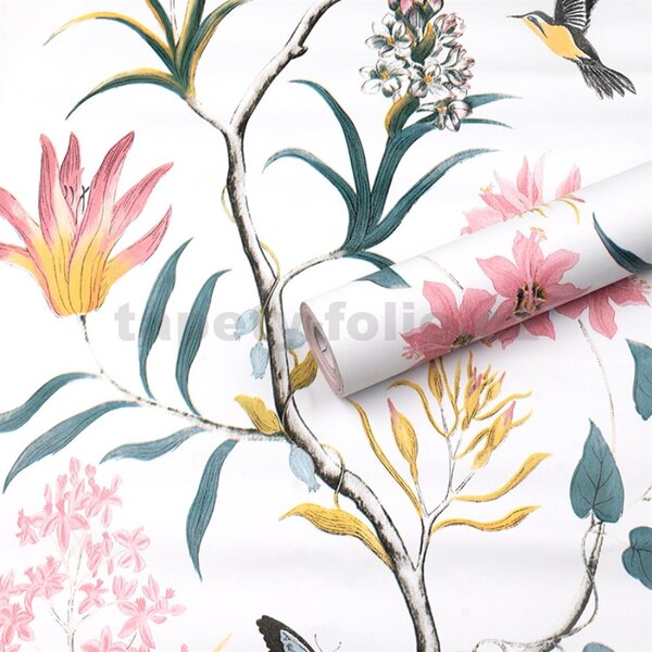 Samolepící fólie 45 cm x 10 m IMPOL TRADE florální vzor s ptáky samolepící tapety
