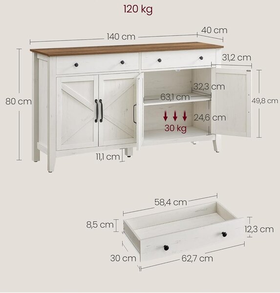 SONGMICS Komoda Vasagle Kimi 140 cm krémová